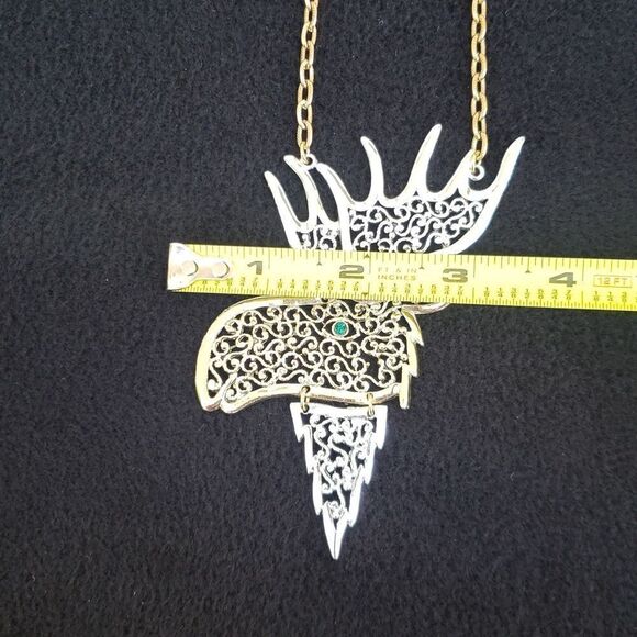 NWT Very Cool Silver Gold 22" Moose Pendant Swinging Necklace - Picture 5 of 8